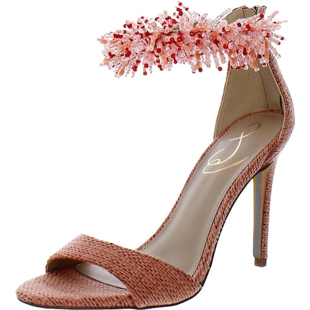 Sam Edelman Pink Beaded Ankle-Strap Stiletto Sandals